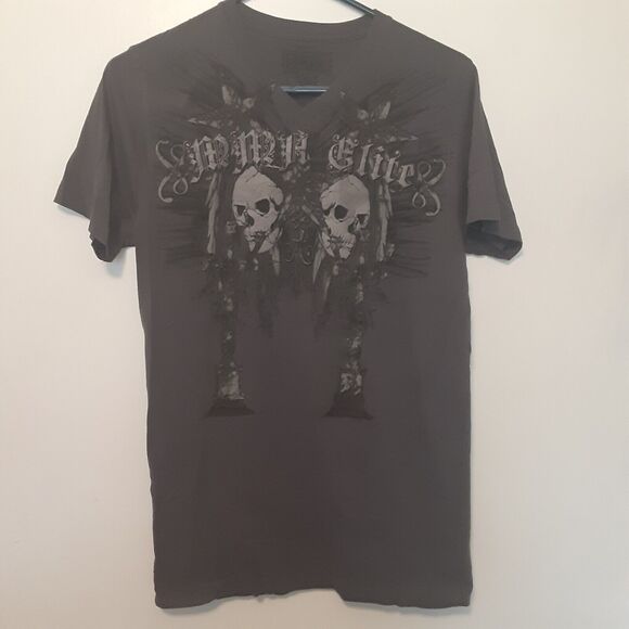MMA Elite T-Shirt Mens S Cotton Short Sleeve V-Neck Gray Small Double-Sided - Picture 1 of 7